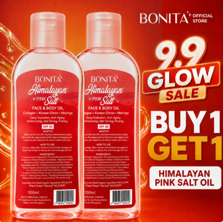 52% OFF Bonita Himalayan Pink Salt Face and Body Oil with SPF 30, Korean Citron, Collagen, Moringa | Organic