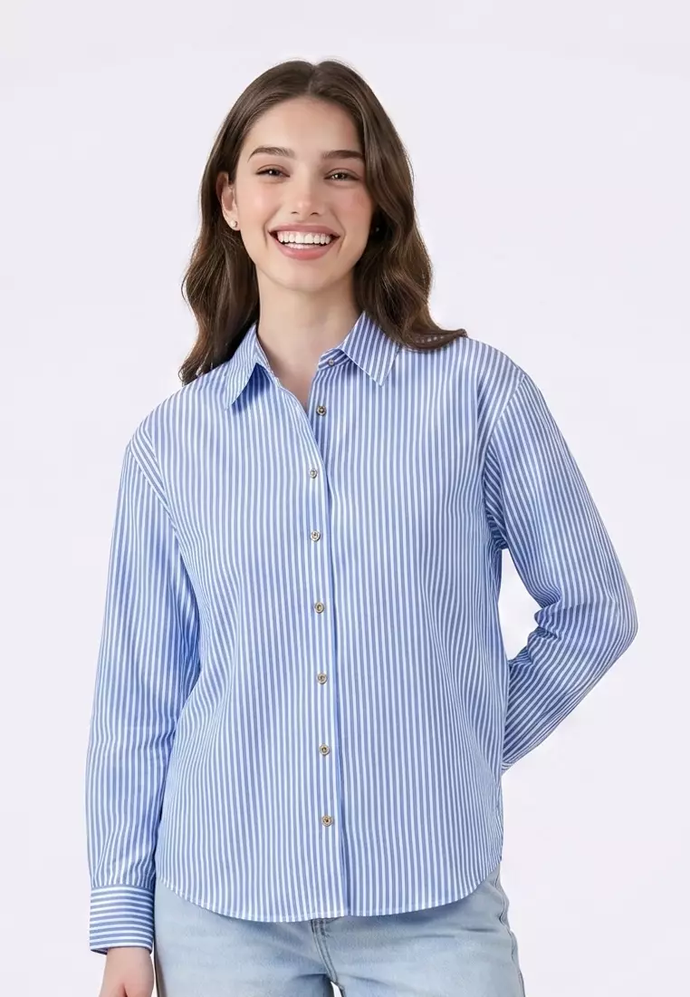 38% OFF Woven Printed Soft Linen Long Sleeves Collared Blouse