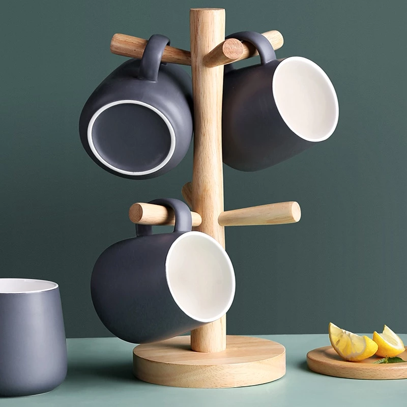 33% OFF Wooden Tree Shaped Mug Rack 6 Hooks Design Kitchen Cup Drying Storage Display Hanger Shelf