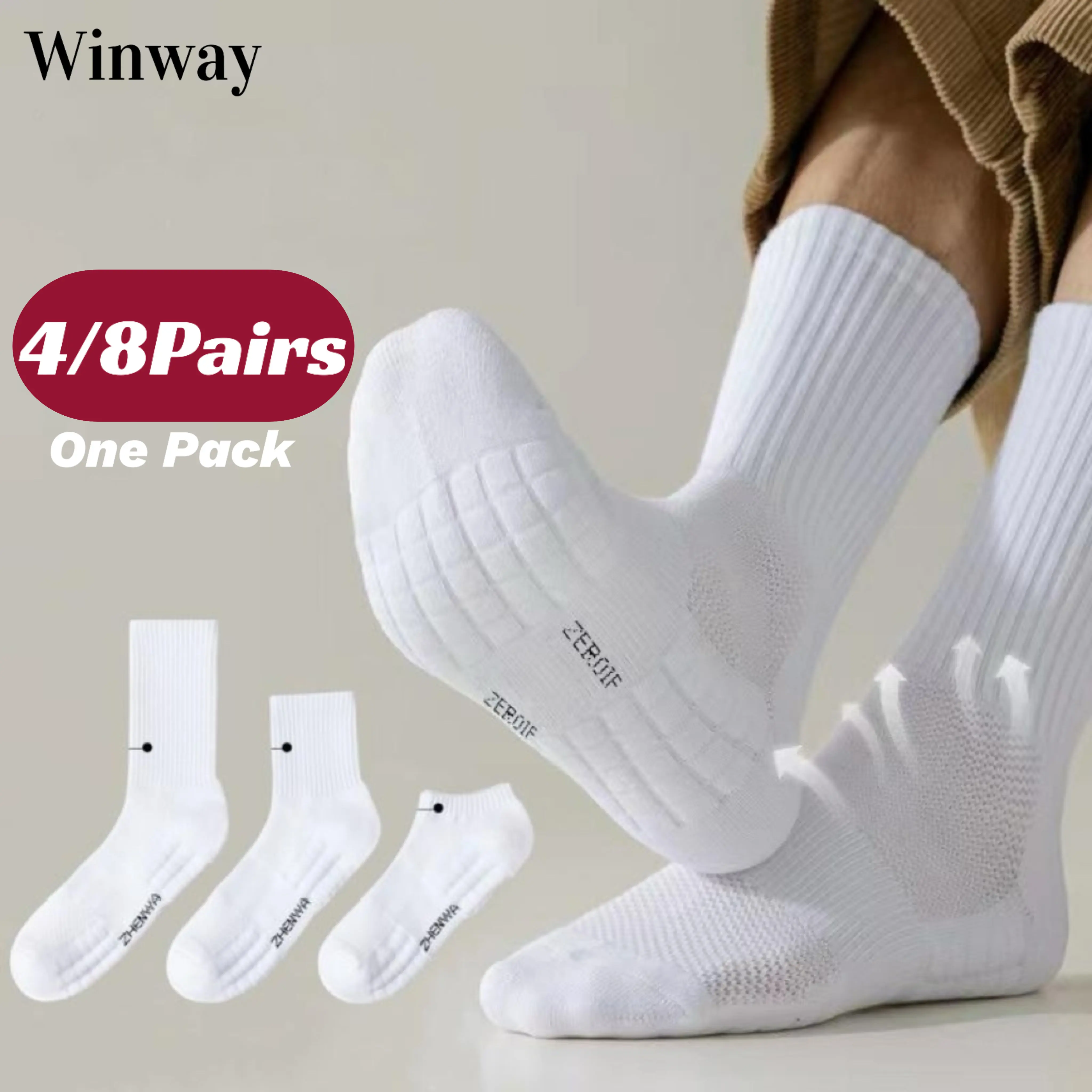 62% OFF Winway 4/8Pairs Sweat-Absorbing Breathable Non-Slip Sport Socks for Men - Tennis, Soccer, Basketball
