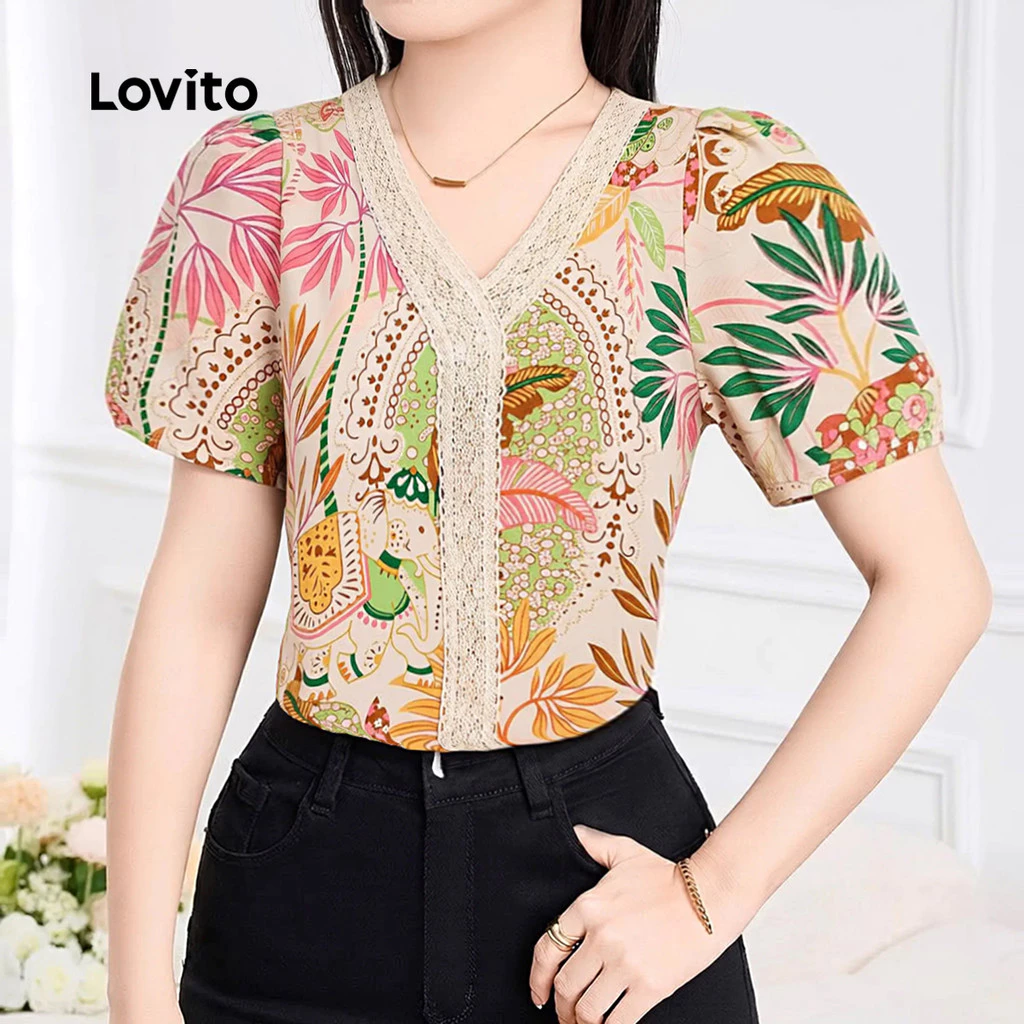 30% OFF Lovito Women Boho Blouse Ruffle Neck Spring/summer Blouse L177ED386