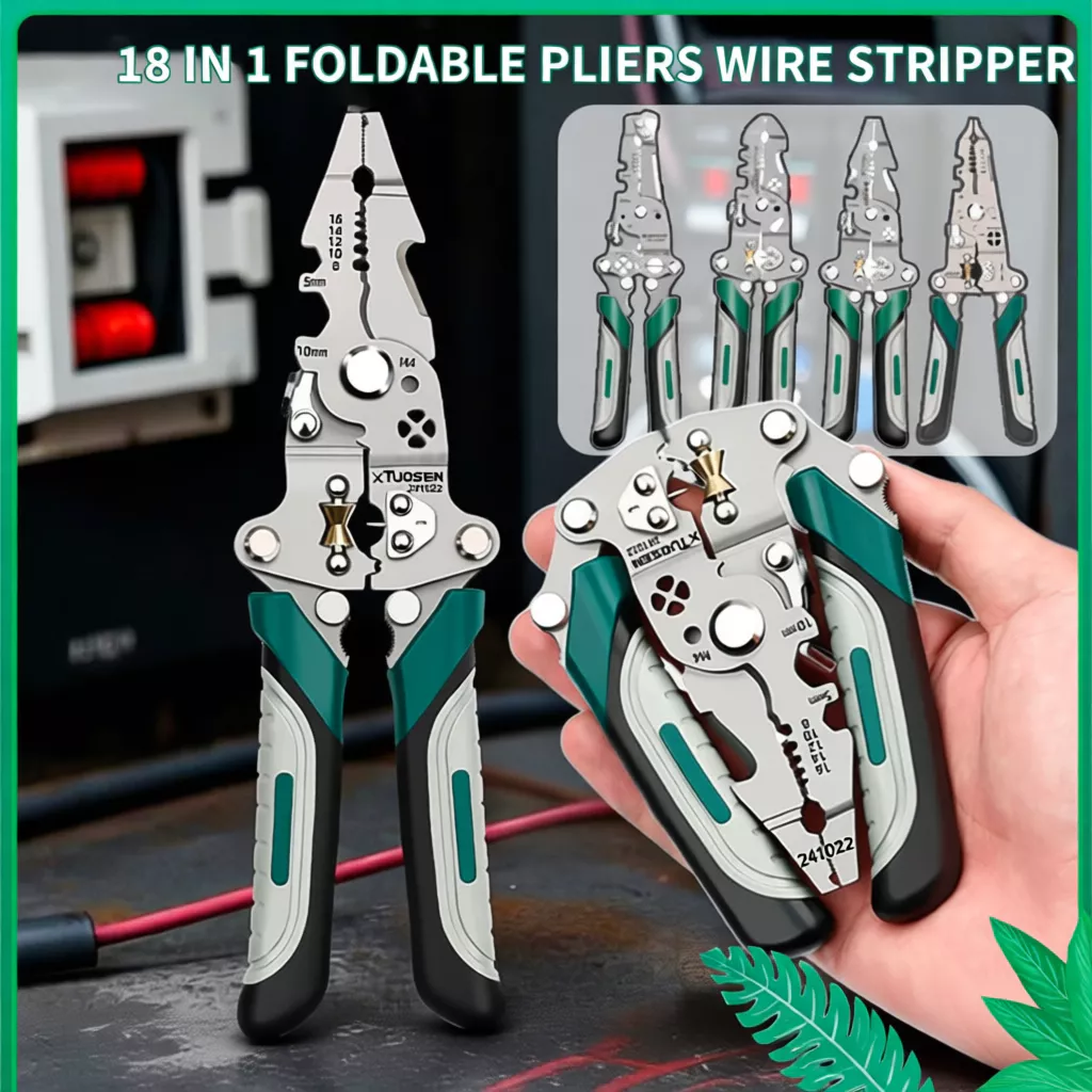 38% OFF 18 In 1 Foldable Pliers Wire Stripper Heavy Duty Multifunctional Portable Crimping Tool Wire Cutter