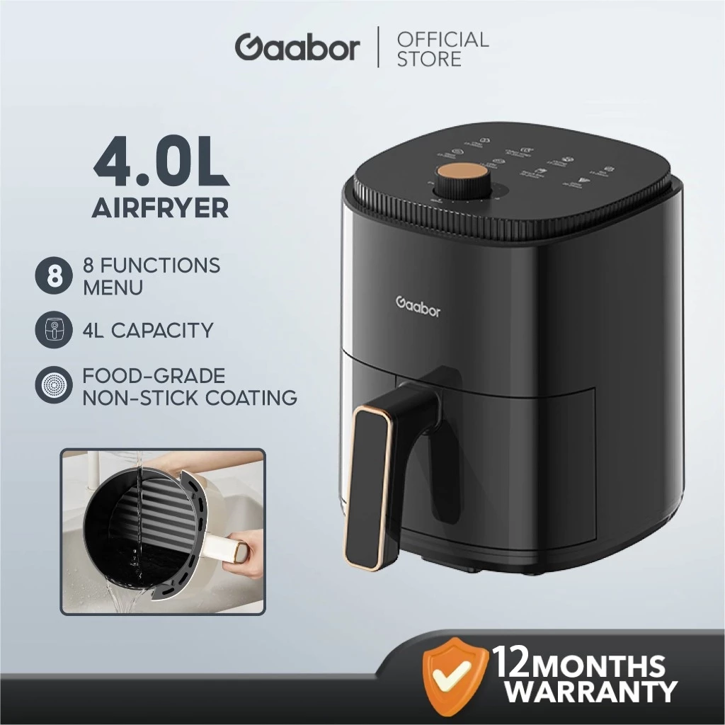 35% OFF Gaabor Air Fryer Multi Functional Healthy Cooking Non-Stick 8 Menus 4L Black /White With Oil Paper