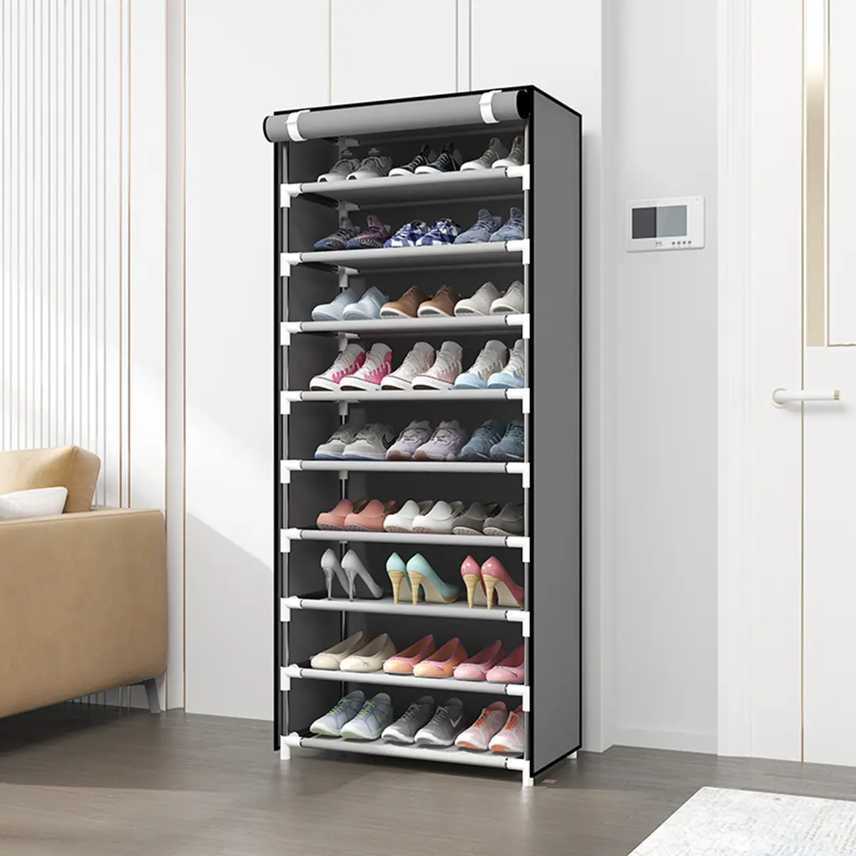16% OFF 9 Layer shoe rack organizer With cover stainless steel Stackable Shoes Organizer Storage Stand Multi-Layer Storage Cabinet Rack Multicolor