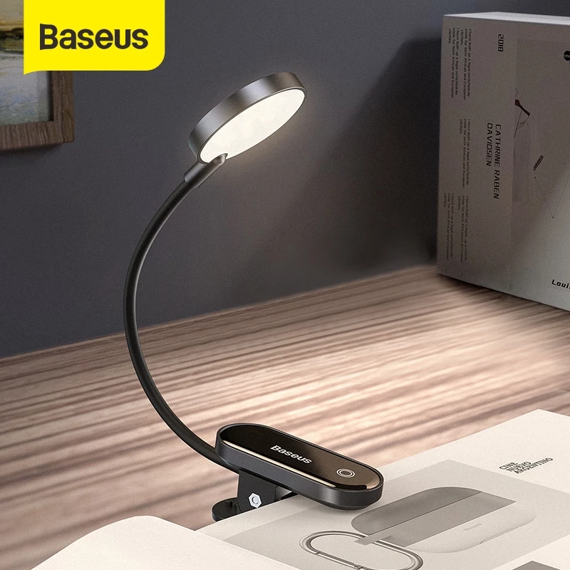 50% OFF Baseus Mini LED Reading Lamp with Clip for Table Dimmable Night Lamp , Rechargeable Night Lights for Bedroom, Home Office