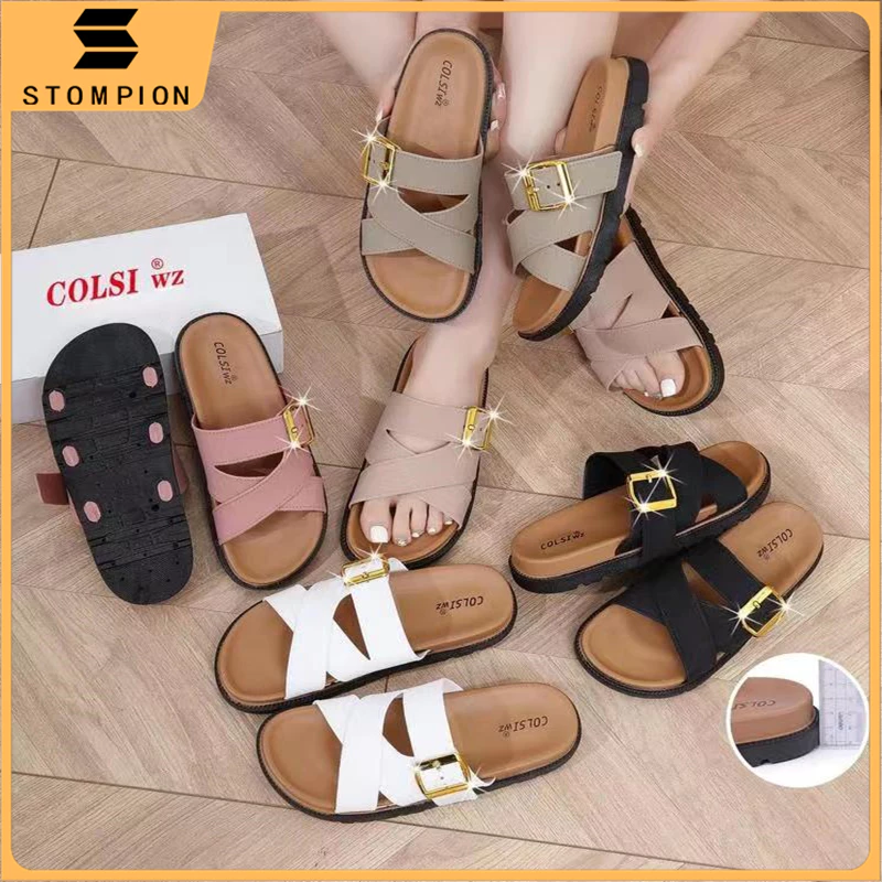88% OFF STOMPION Flat Sandal With Cross Strap Korean Sandals For Woman Slippers For Women Casual Fashion