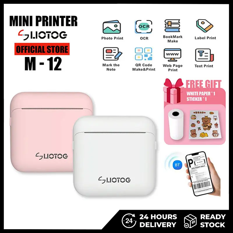 73% OFF LIOTOG M12 Mini Pocket Printer Thermal Printer Mini Label Printer 200DPI Bluetooth-compatible Durable Lightweight Design 1200mAh Battery Inkless Printing