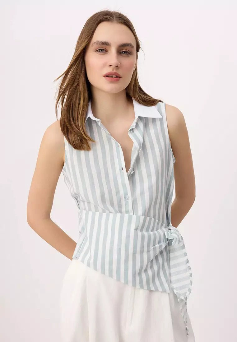40% OFF Trendyol Striped Sleeveless Tie-Up Shirt