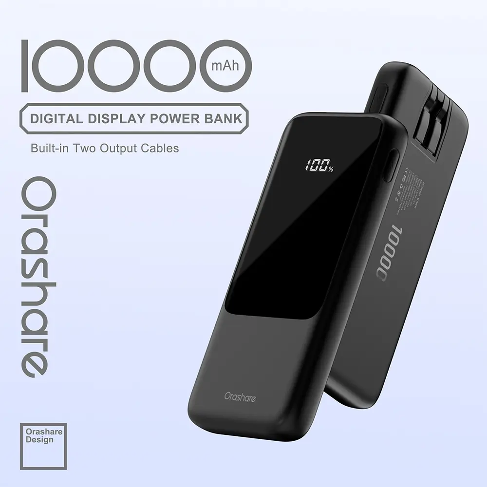 76% OFF Orashare OH10 10000mAh Power Bank With Built-in Cable Mobile Smartphone Device Screen Digital Display Slim and Portable Powerbank Fast Charging Powerbank Original With Built in Type-C Compatible with HUAWEI Samsung Xiaomi OPPO