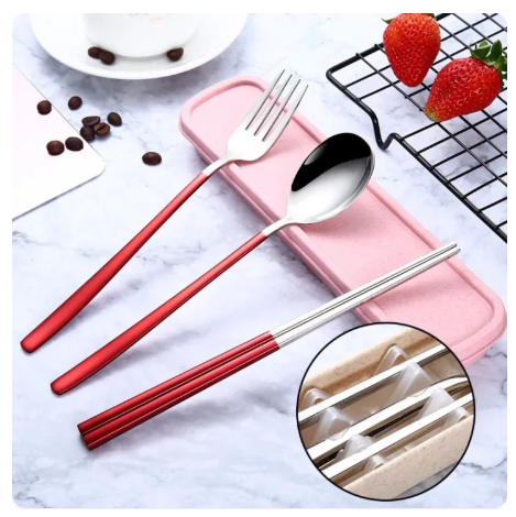 50% OFF New Matte 3 in 1 Chopsticks Spoon and Fork travel Creative Metal Cutlery Set 304 Stainless