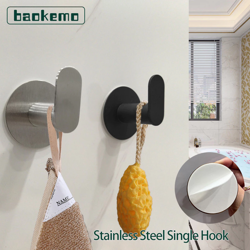57% OFF BAOKEMO Bathroom Self-Adhesive Wall Mounted Stainless Steel Towels Coat Hook Bathroom Accessories