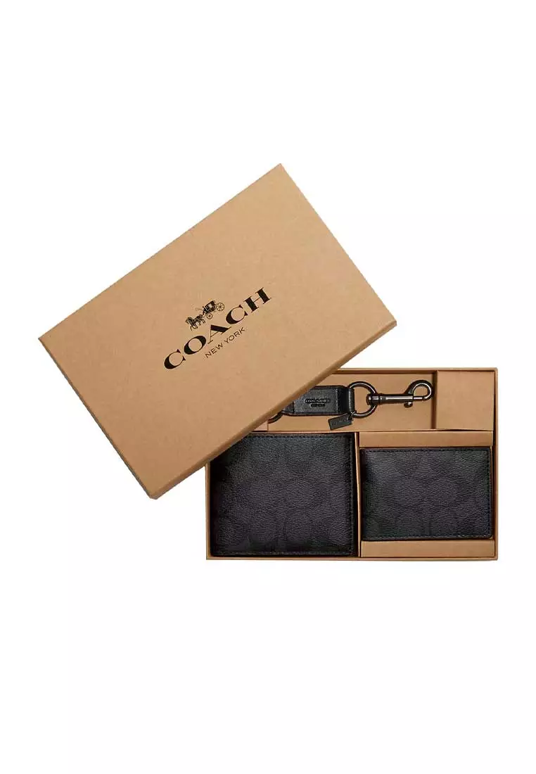 66% OFF Coach Boxed 3-In-1 Wallet Gift Set In Signature Canvas Charcoal/Black CW344