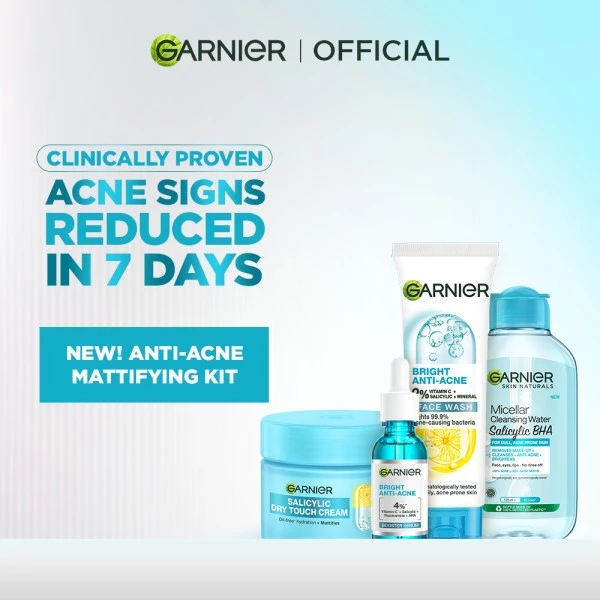 27% OFF NEW! Garnier 4PC Salicylic Mattifying Kit: Serum + Serum Cleanser + Micellar Water + Dry Touch