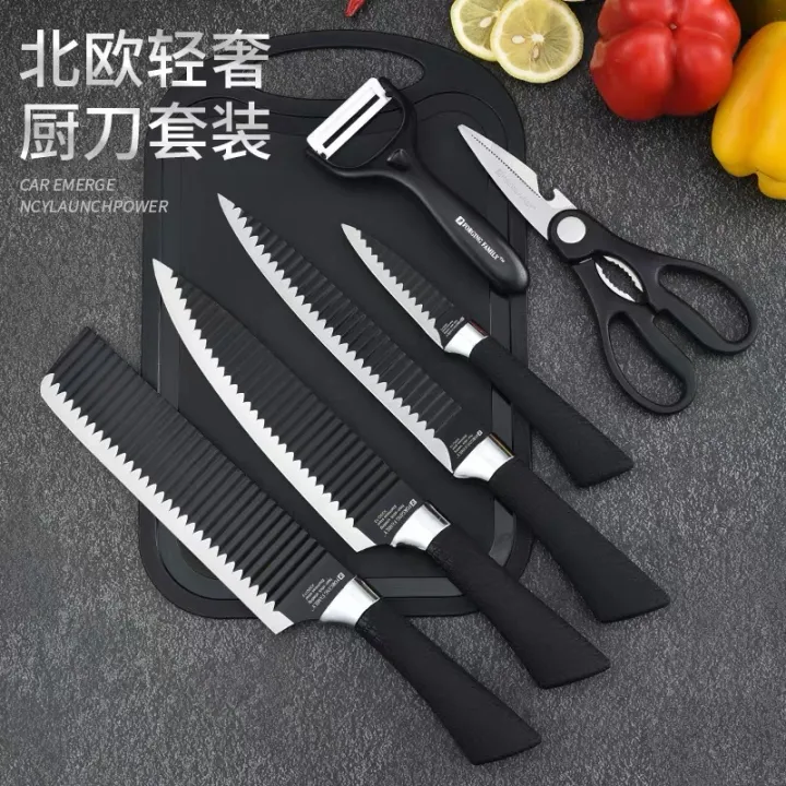 90% OFF 6pcs Knife Set Non-Stick Coating Kitchen Knives (Black)