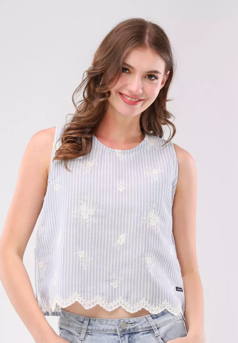 61% OFF Sinefa Cotton Stripes Sleeveless Blouse