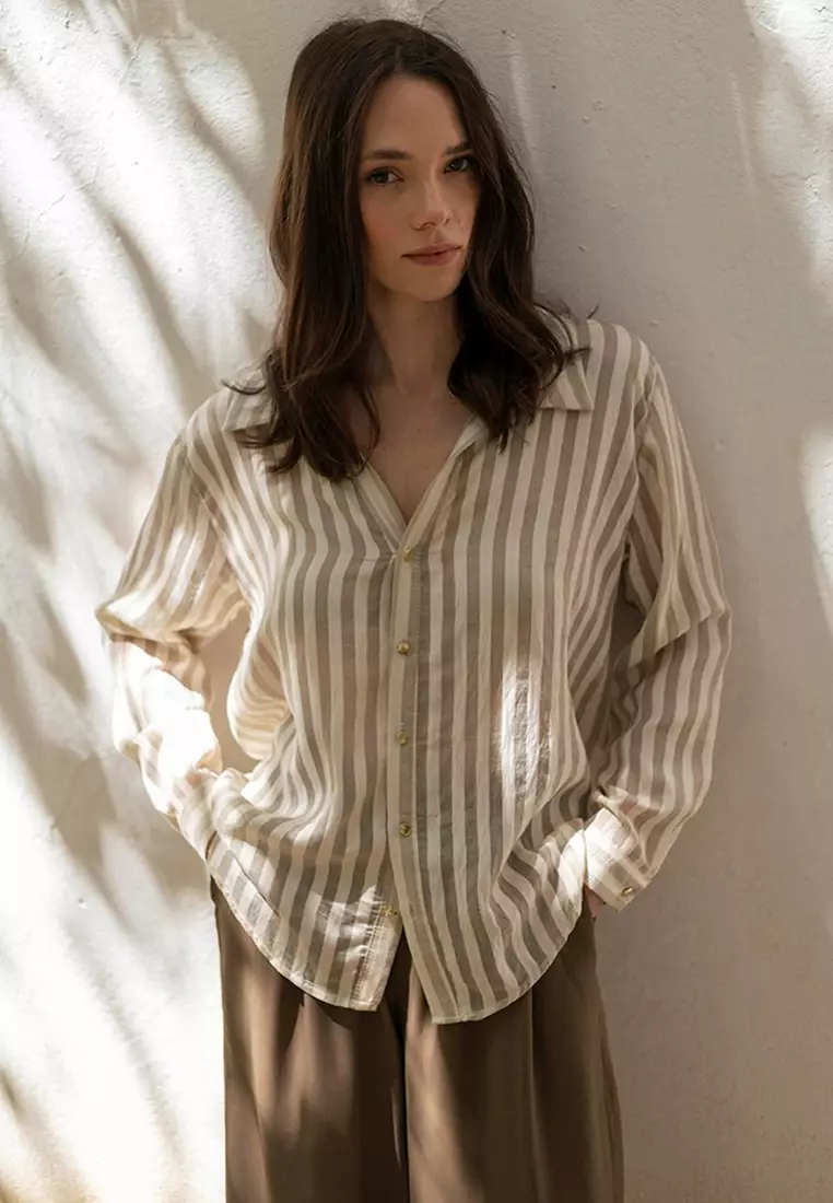 57% OFF Trendyol Beige Striped Shirt