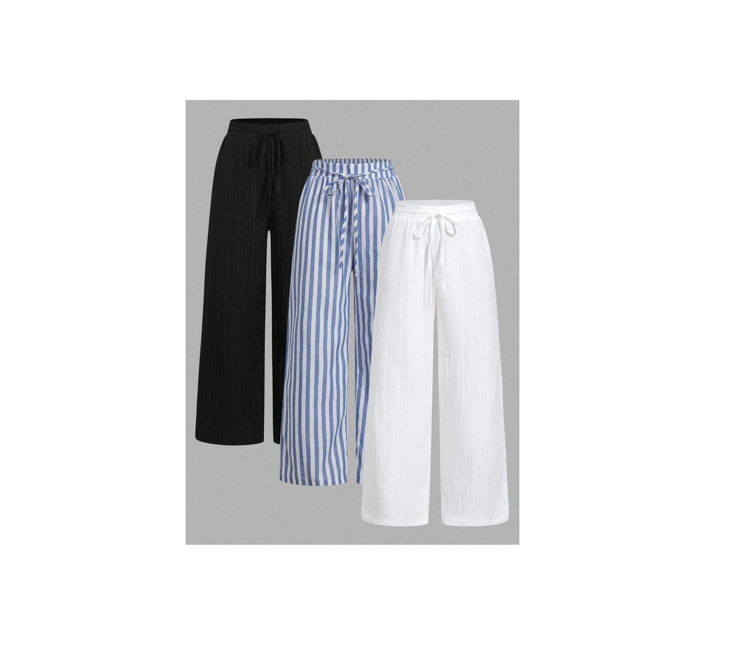 15% OFF SHEIN Essnce 3pcs Set Black & White Striped Nautical Style Women Casual Waist Tie Pants With Pockets, Straight Leg, Suitable For Summer Vacation Fall Clothes Winter Clothes