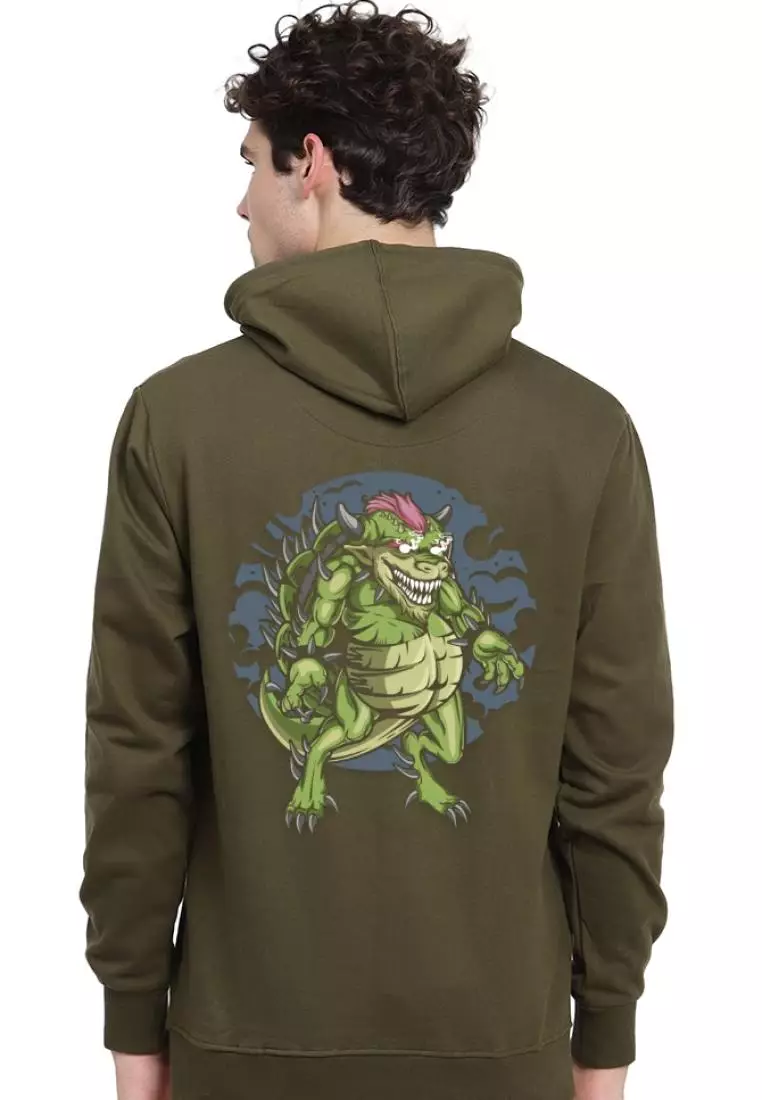 72% OFF QuirkyT Funky Monster Men Graphic Olive Cotton Streetwear Hoodie