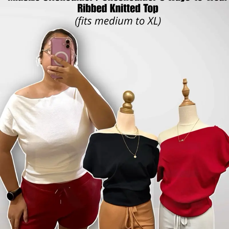 40% OFF RKE | MIDSIZE OFFSHOULDER / ONE SHOULDER RIBBED COTTON KNITTED TOP FITS MEDIA TO XL