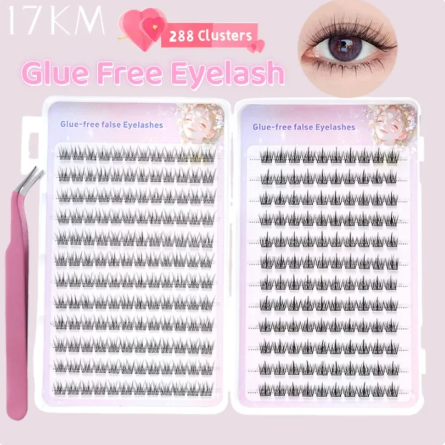 66% OFF 17KM 288 Clusters Glue-Free False Eyelashes Self-adhesive 10-12mm Lash Extension Free Tweezer Makeup Tool