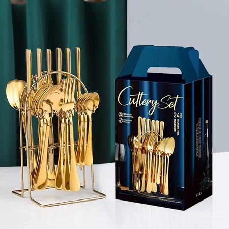 73% OFF Ready Stock Stainless Steel Cutlery Set, Steak Cutlery 24 Piece Gift Box with shelf