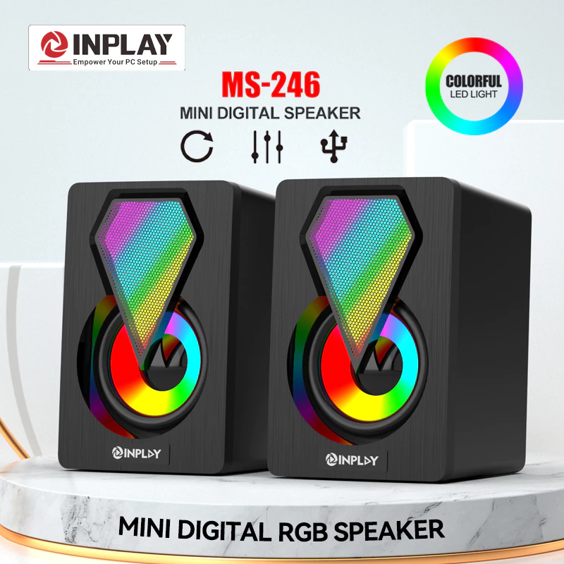 40% OFF Inplay MS246 Mini Digital Speaker 3D Surround Shocking Bass Boost Colorful Compatibile For Pc/Laptop
