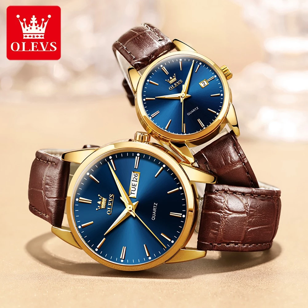 88% OFF OLEVS Couple Watch For Men And Women Woman Waterproof Luminous Lovers Leather Quartz 6898