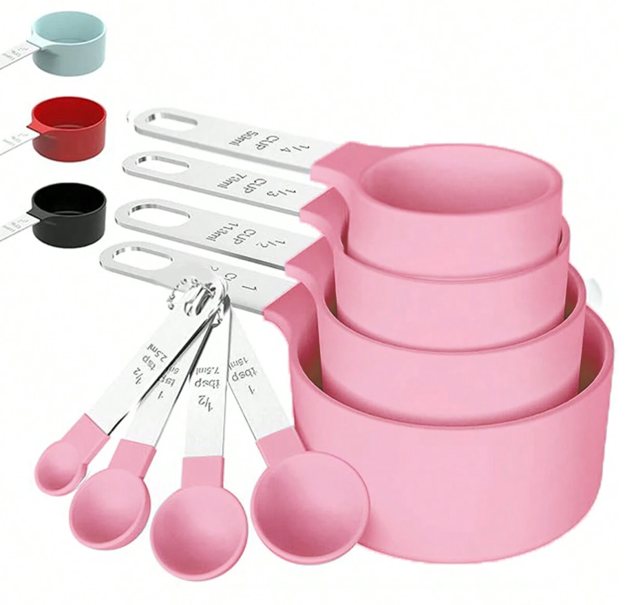 10% OFF 8pcs Measuring Cups & Spoons Set, Stackable Cups And Spoons, Nesting Measure Cups With Stainless Steel Handle, Kitchen Gadgets For Cooking & Baking