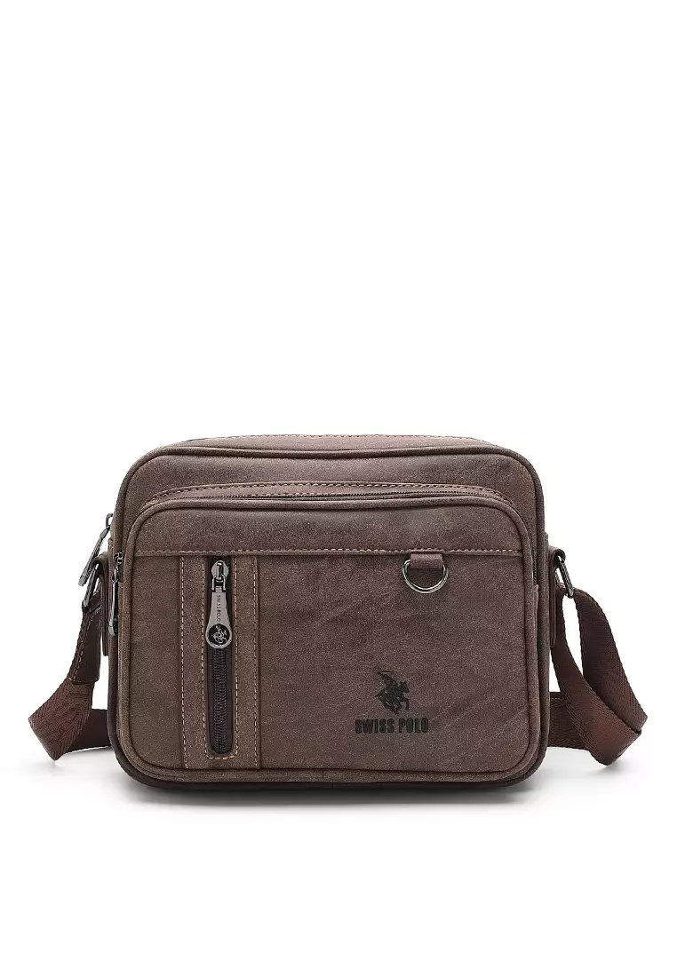 30% OFF Swiss Polo Men's Sling Bag / Crossbody Bag - Dark Brown