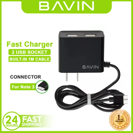 BAVIN PC733 Fast Charger w/ 2 USB Slot w/ Built-in 1 meter Cable for iPh/ Micro/ For iPh 4/4S/ NOTE 3 N9006
