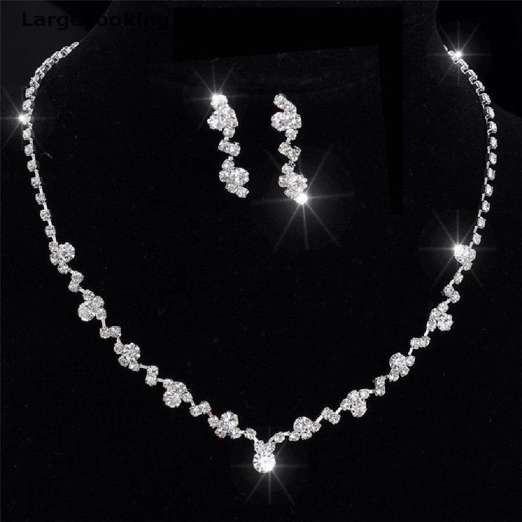 26% OFF Silver Bridesmaid Crystal Necklace Earrings Set Wedding Bridal Jewelry Set