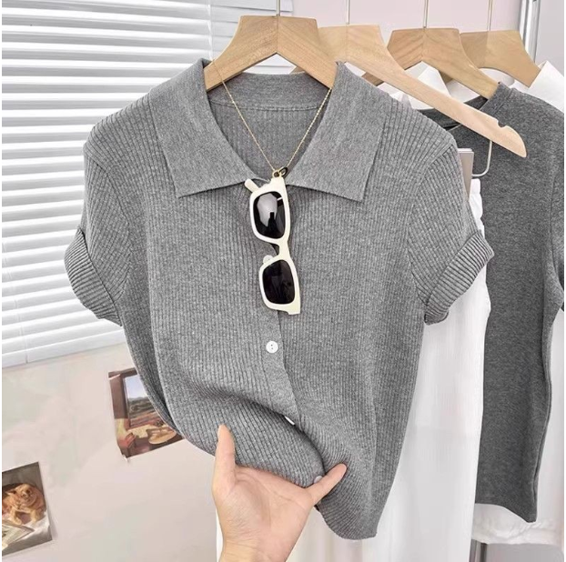 50% OFF Polo Neck Ice Silk Knitted Blouse