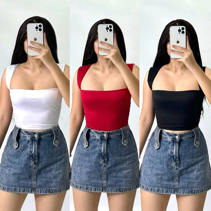 67% OFF KILY.PH Squareneck Double Lining Top Sleeveless Croptop Basic Solid Trending Tops for Women 6A0333