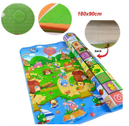 30% OFF (COD) Foldable Baby play mat crawing pad carpet toddler double-sided pattern thick foam family size 180x200 Floormat banig sleeping mat