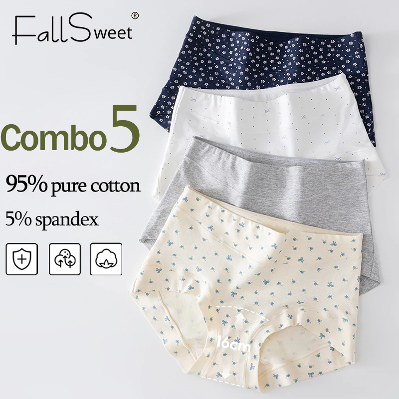64% OFF FallSweet 5PCS Cotton Panties Plus Size Women Mid Waist Underwear Shaping Soft Panty M-2XL