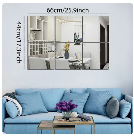 40% OFF Miumiu HD Wall Glass Paste Mirror 6pcs Full Body Fitting DIY Mirror Sticker Self-Adhesive For Living Room/Bedroom/Bathroom