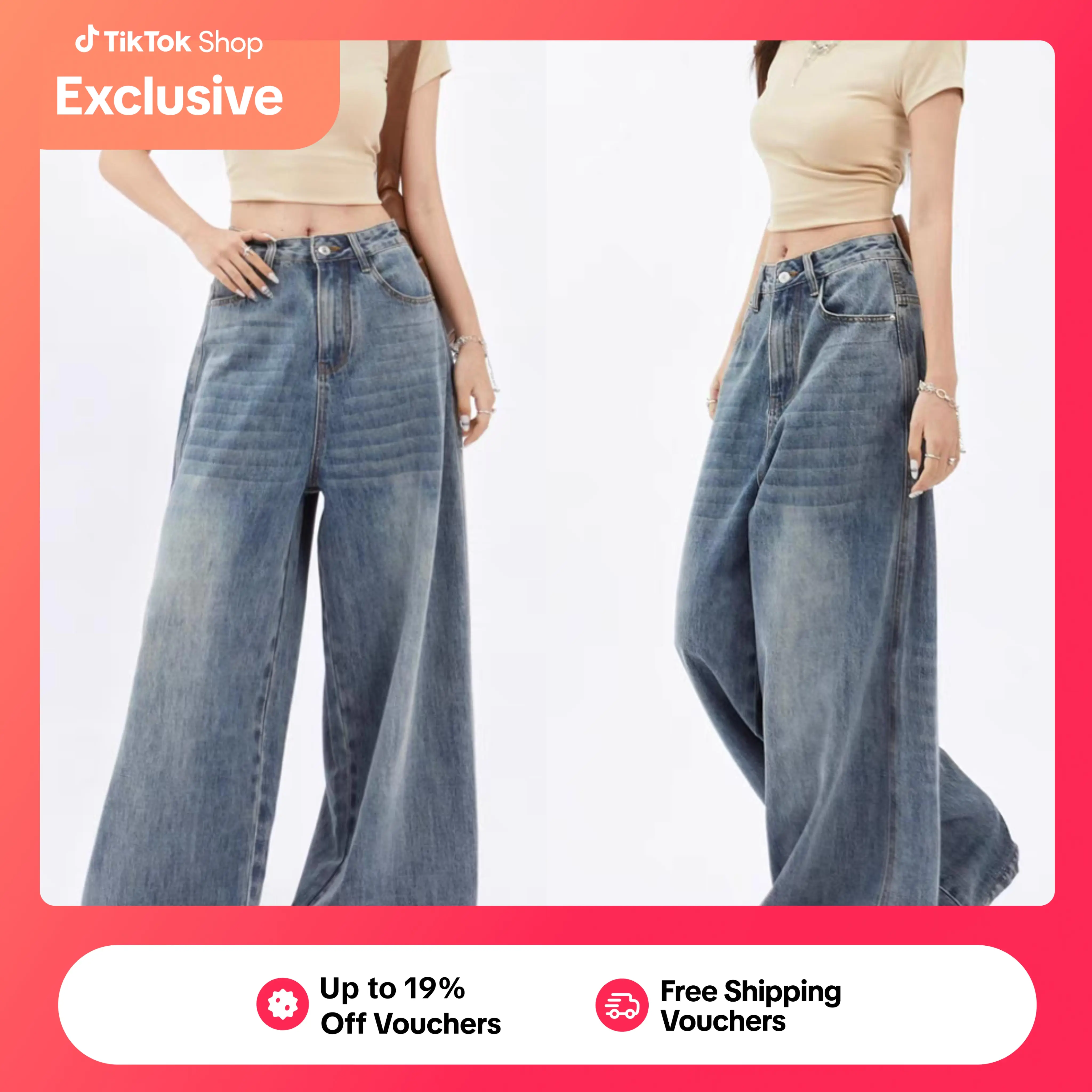 55% OFF Dlier High Waist Vintage Blue Wide Leg Jeans|Korean style Big Wide-Leg Denim Pants|Men And Women(XS-XL)