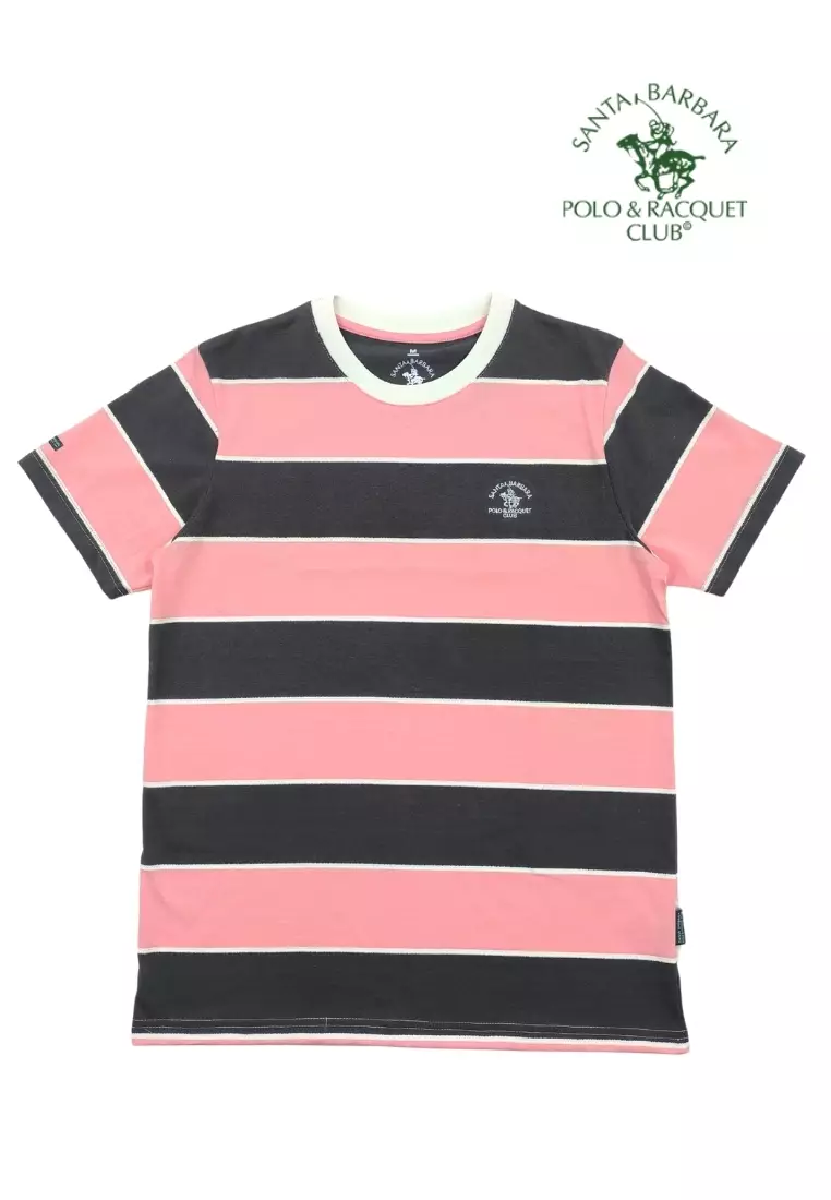 50% OFF Striped T-Shirt For Men With Logo Embroidery On Chest - Pink