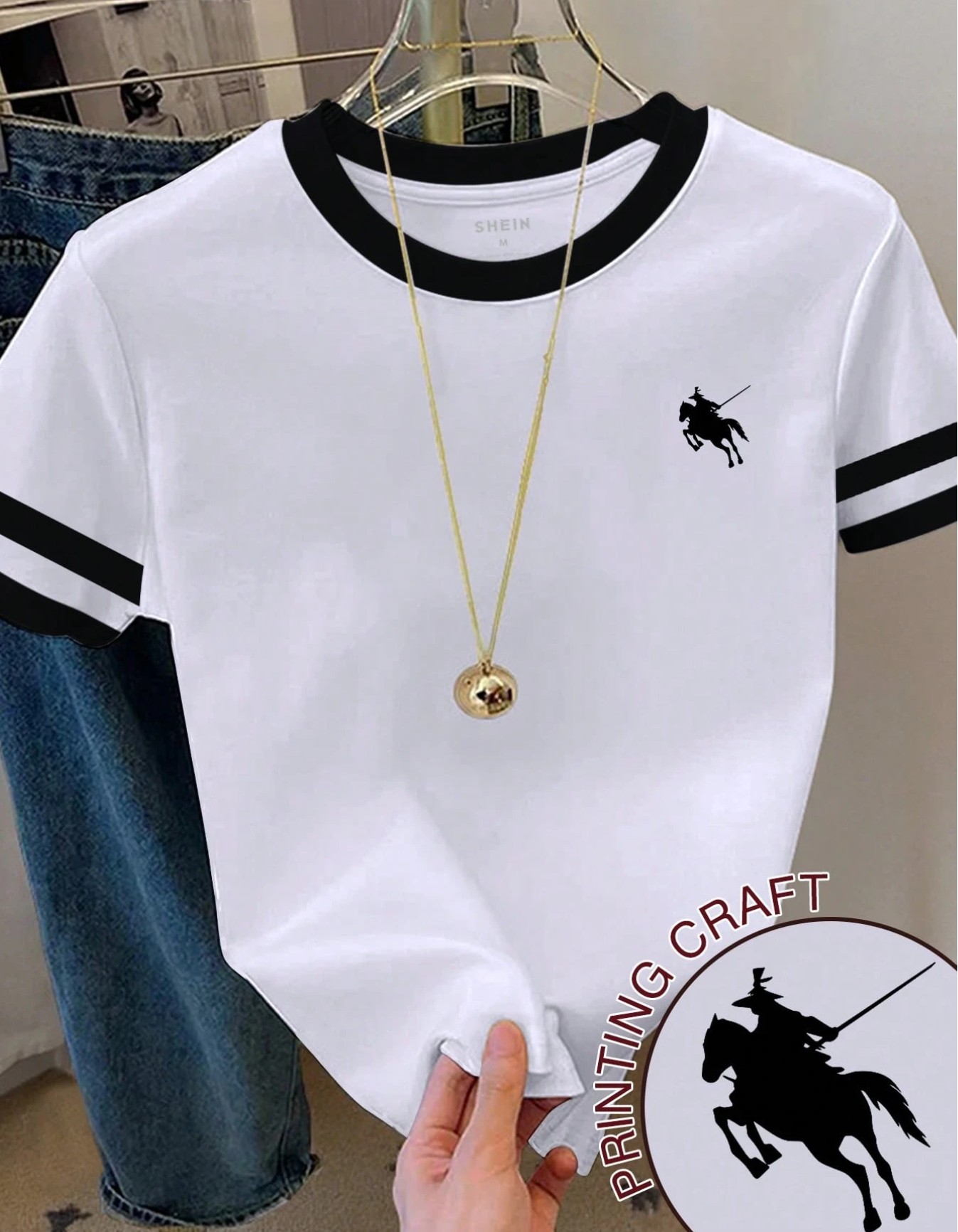 10%% OFF Franclia Women's Casual Everyday Commute Sports Style Contrast Striped Binding Rider Print Short Sleeve T-Shirt, Summer