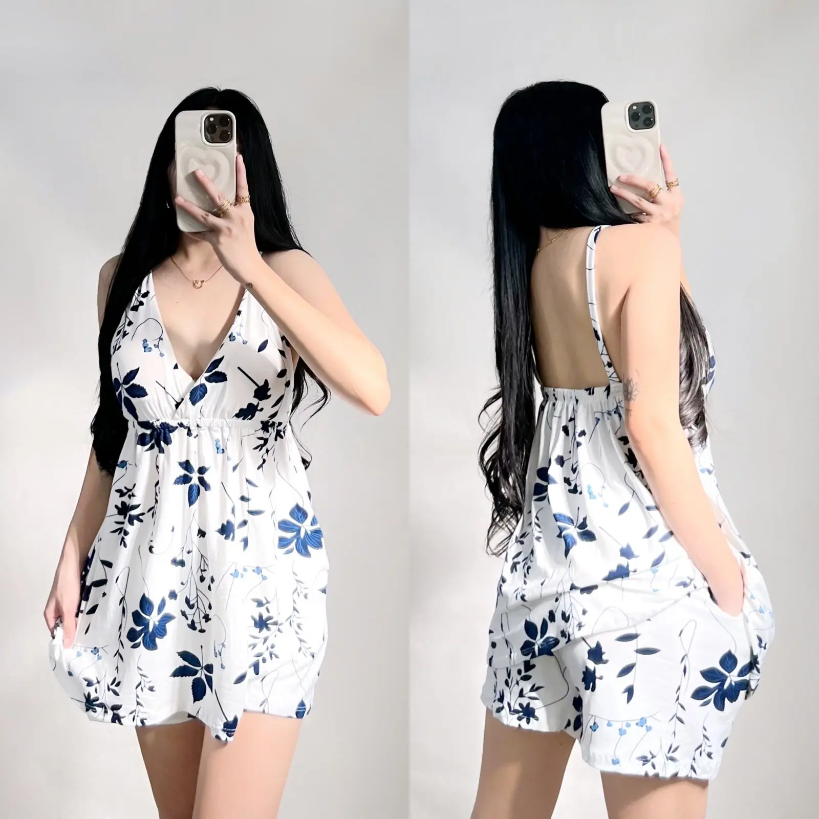 49% OFF Sunny&Co Women's Cotton Spandex Terno Floral Spaghetti V-Neck Top & Shorts Set with Chest Pad for Summer Casual Wear - Womenswear