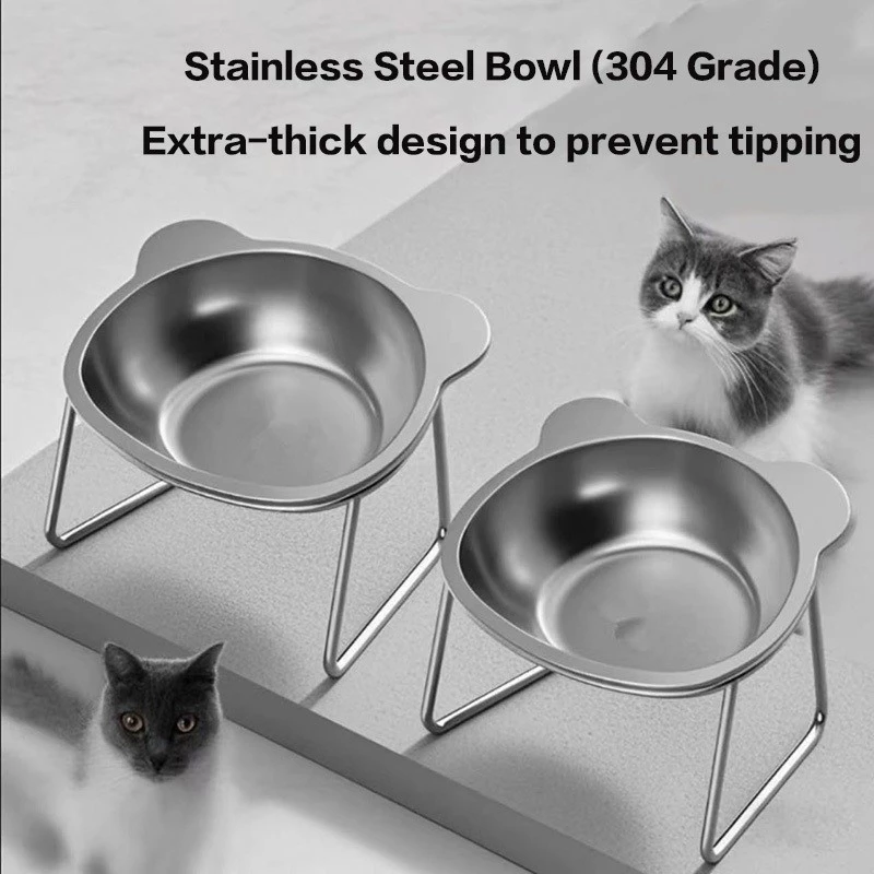 60% OFF Anti-Ant Elevated Pet Bowl Cat/Dog Bowl Neck Protection 304 Stainless With Metal Stand Cat Food Bowl