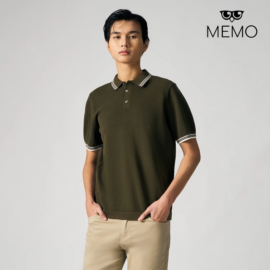 29% OFF Memo Textured Polo with Tipping For Men (Olive)