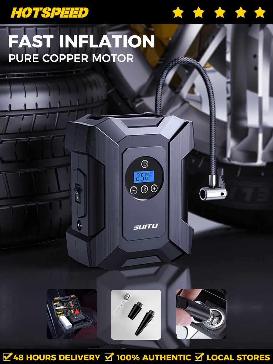 46% OFF HOTSPEED Tire Inflator 12V Car Air Pump Portable Heavy Duty Motorcycle Tire Air Compressor