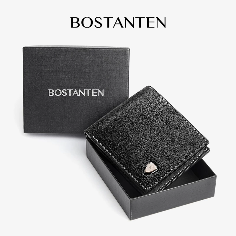 56% OFF Bostanten Cowhide Pu Leather Holder Bifold Wallet Plain Weave For Men (with box)
