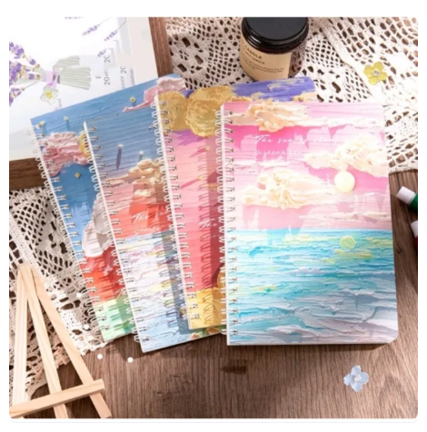 23% OFF (12pcs) A5 Oil Painting spiral notebook Landscape Aesthetic Journal Notebook School Supplies