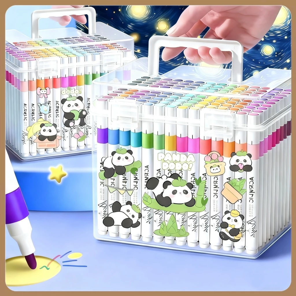 48% OFF Panda Cartoon Acrylic Paint Marker Set - 24/60/120 Colors Kid-Friendly Art Supplies with Brushes