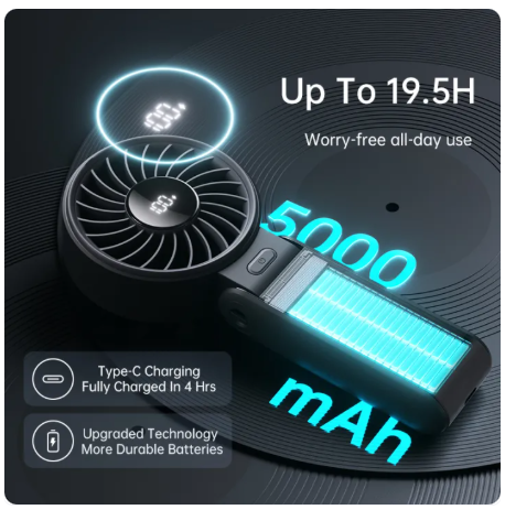 47% OFF ISULIFE Handheld Fan Life7 Mini Fan Portable Rechargeable 5000mAh Battery Foldable USB Electric Fans With 5 Gears Strong Wind For Summer School Small Fans