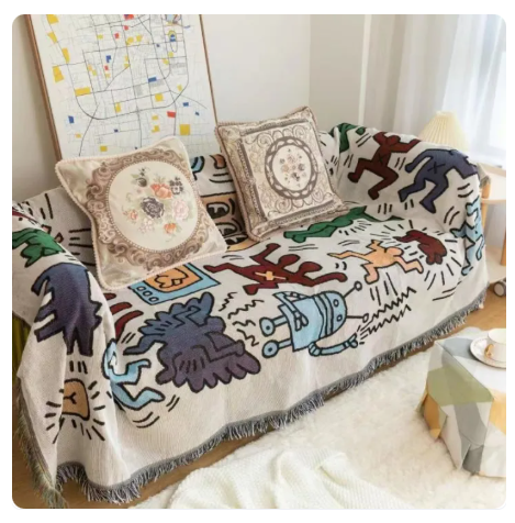 86% OFF American Keith haring Graffiti Master Illustration Single Sofa Blanket Decorative Tapestry Leisure