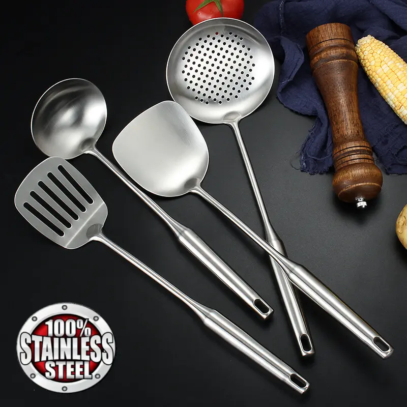 49% OFF Household Quality 304 Stainless Steel Kitchen Cooking Utensils Set Lengthened Soup Ladle Cooking Shovel Wok Frying Spatula Colander Cookware