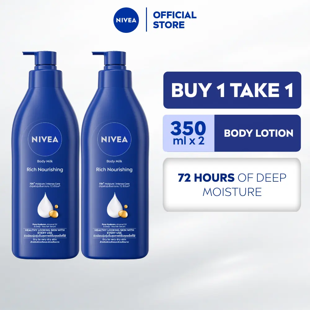 50% OFF BUY 1 TAKE 1 NIVEA Body Milk Rich Nourishing Moisturizing Lotion for dry skin, 350ml